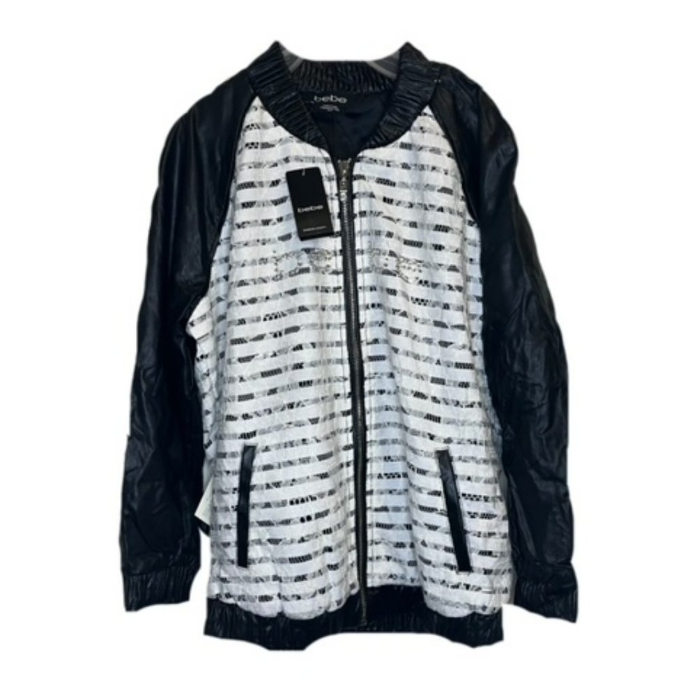 NWT Bebe Silver Spiked Lace Jacket Swarovski Elements Sz M‎
